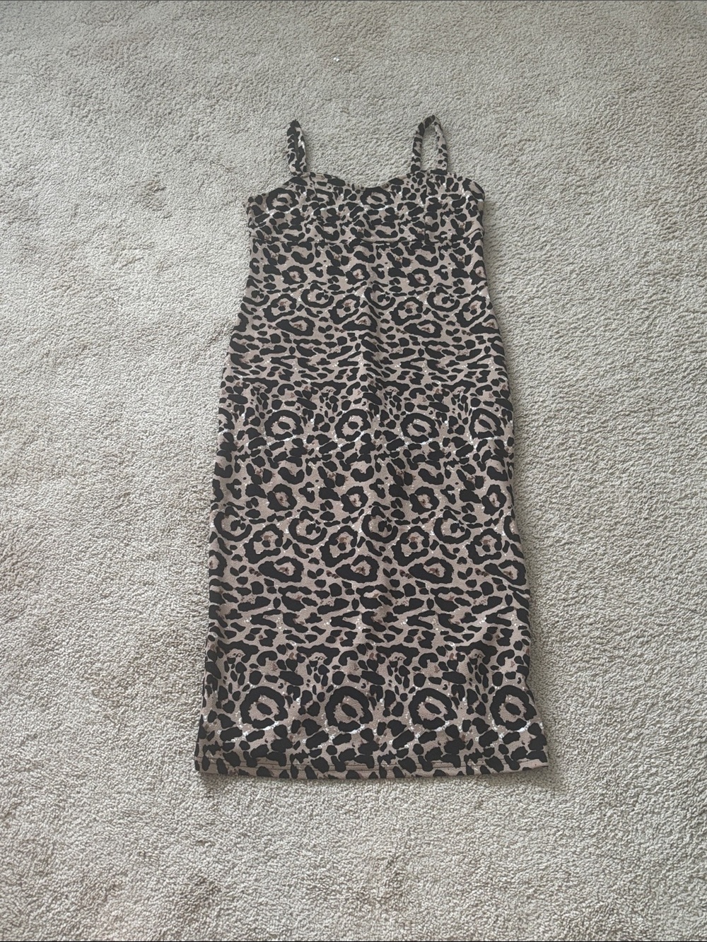 SHEIN Beige and Black Leopard-Print Midi Slip Dress
